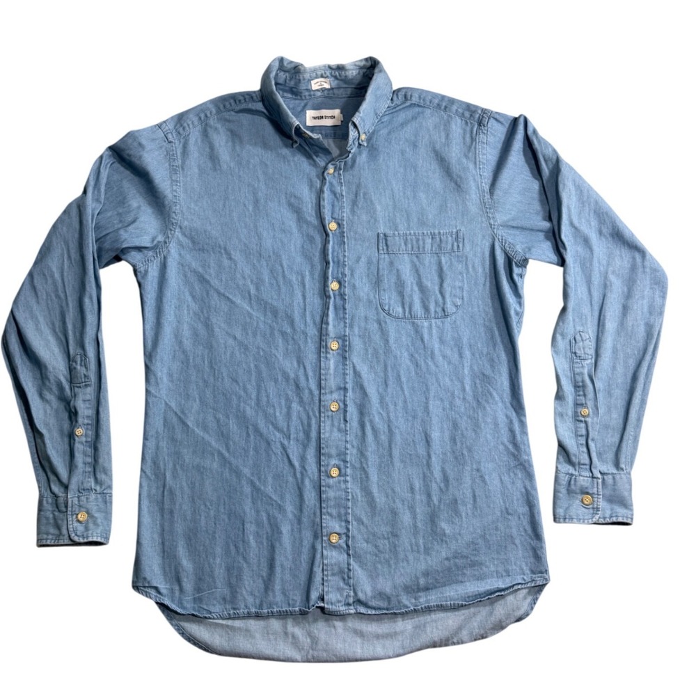 Taylor Stitch Mens 44 L Light Wash Denim Button Down Shirt Handmade Portugal